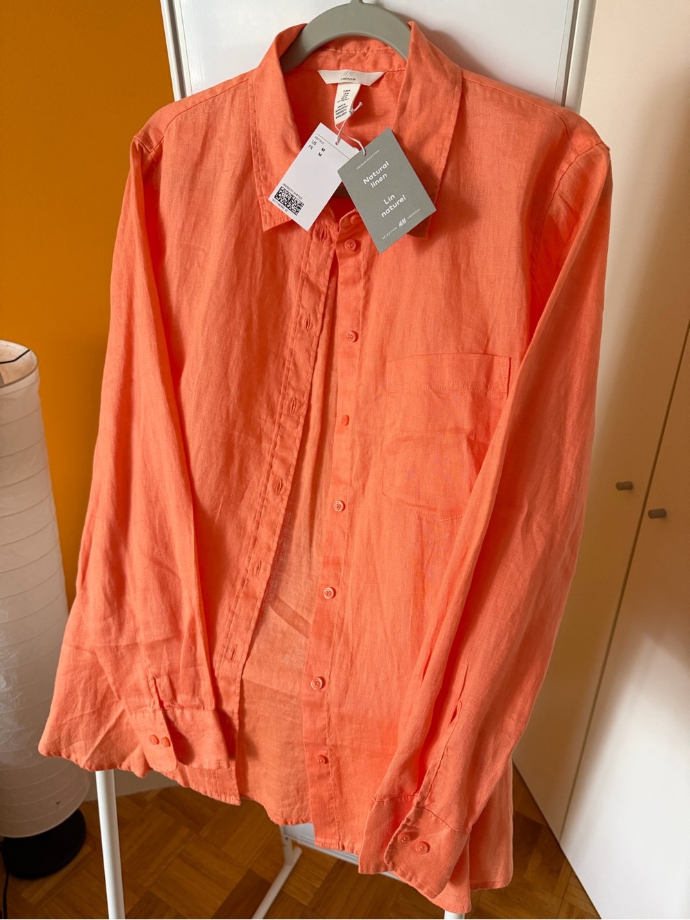 H&M premium selection natural linen orange shirt